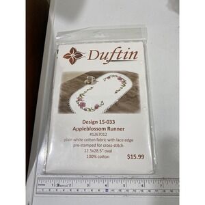 Duftin Cross Stitch Apple blossom Runner Stamped Cotton Lace Oval 12x28.5 A349x